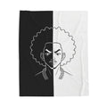 Velveteen Plush Blanket — Monochrome Split-Face Afro Portrait Throw