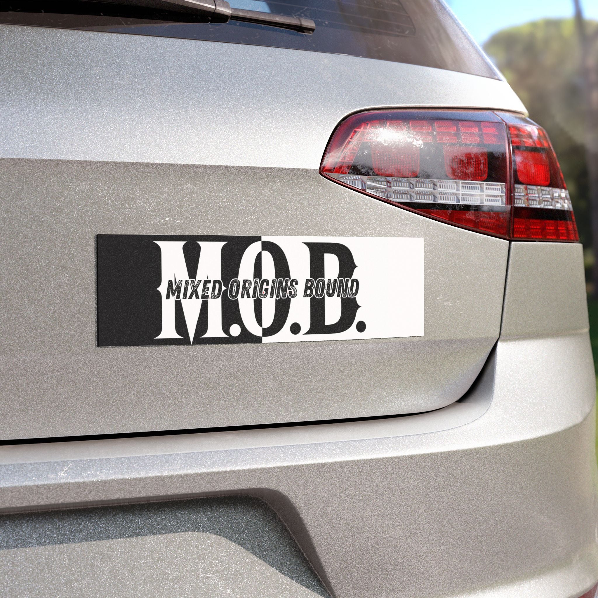 M.O.B. Black & White Car Magnet — Bold Motorcycle/Street Crew Sticker