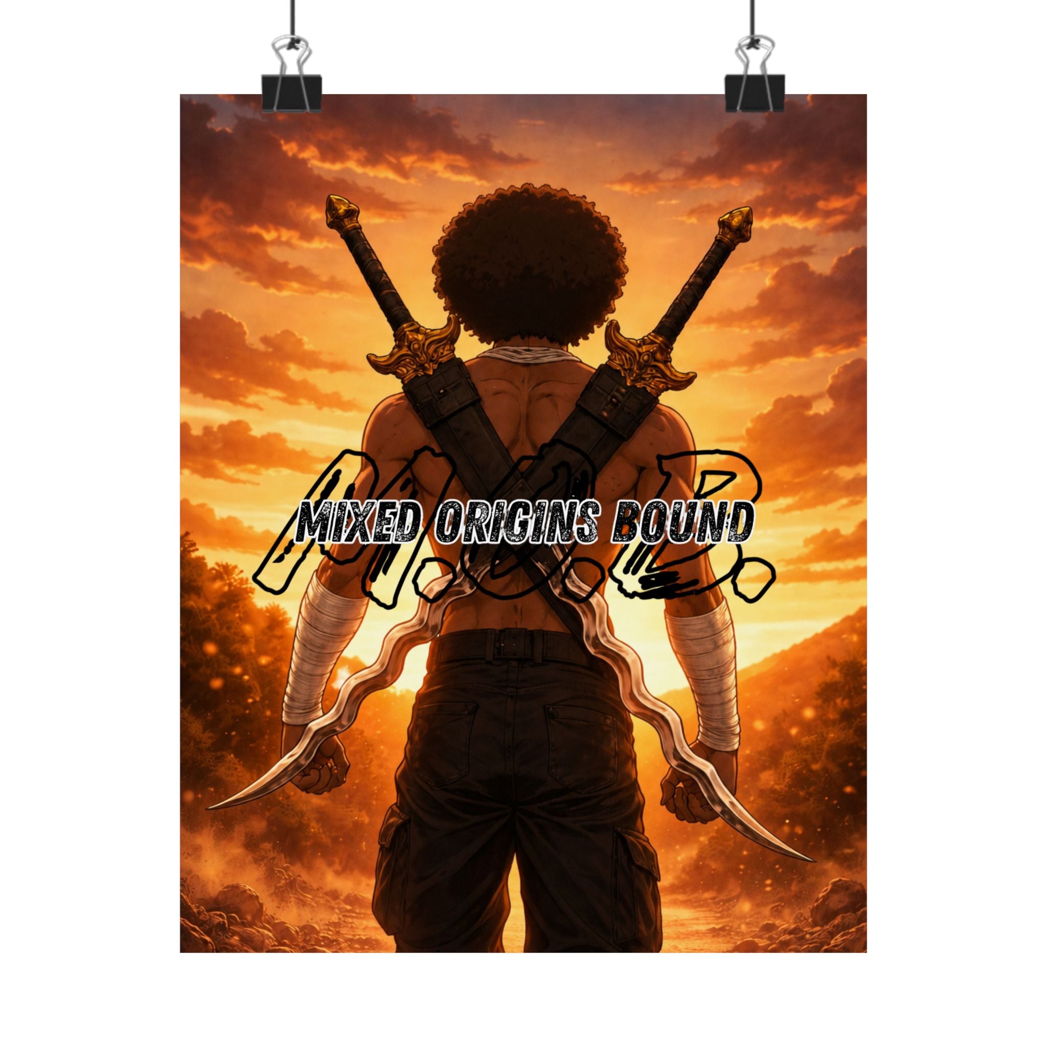 Afro Samurai Sunset Matte Poster — "Mixed Origins Bound" Vertical Art Print