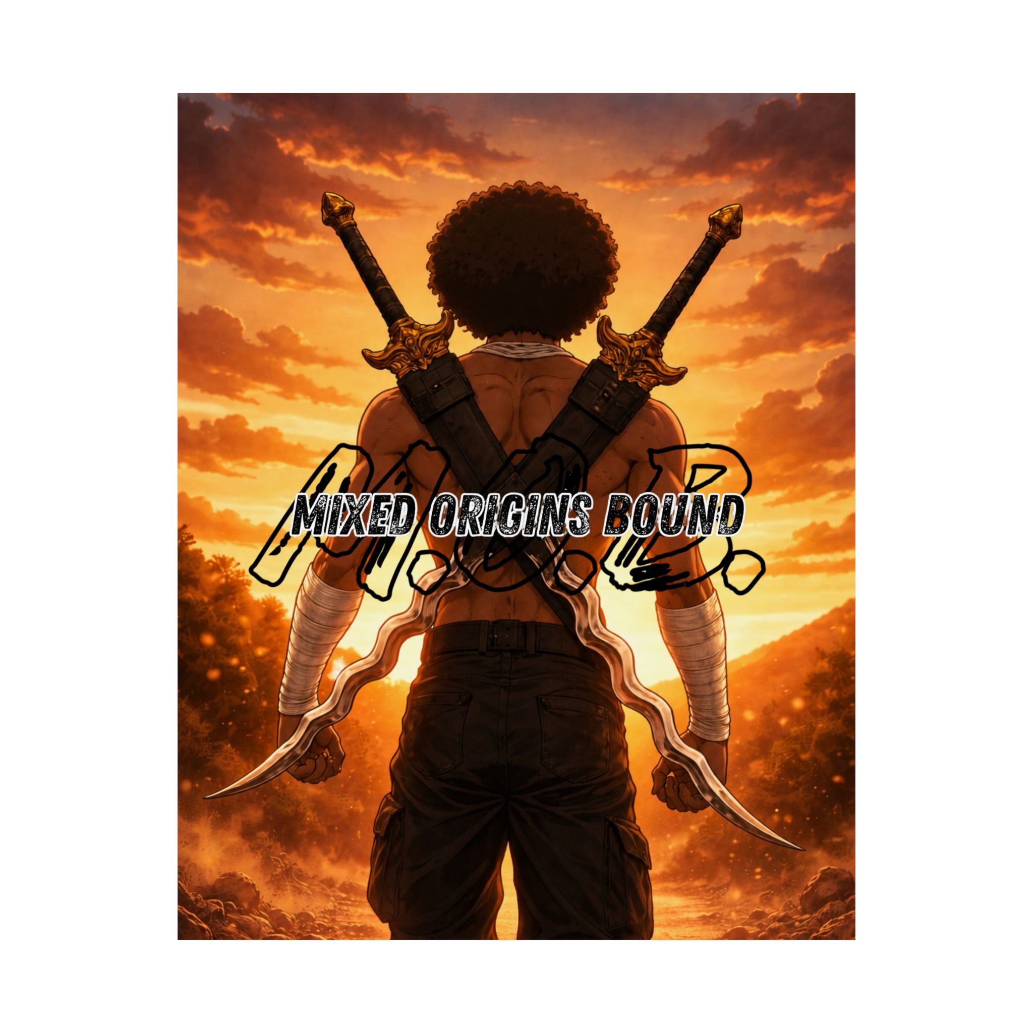 Afro Samurai Sunset Matte Poster — "Mixed Origins Bound" Vertical Art Print